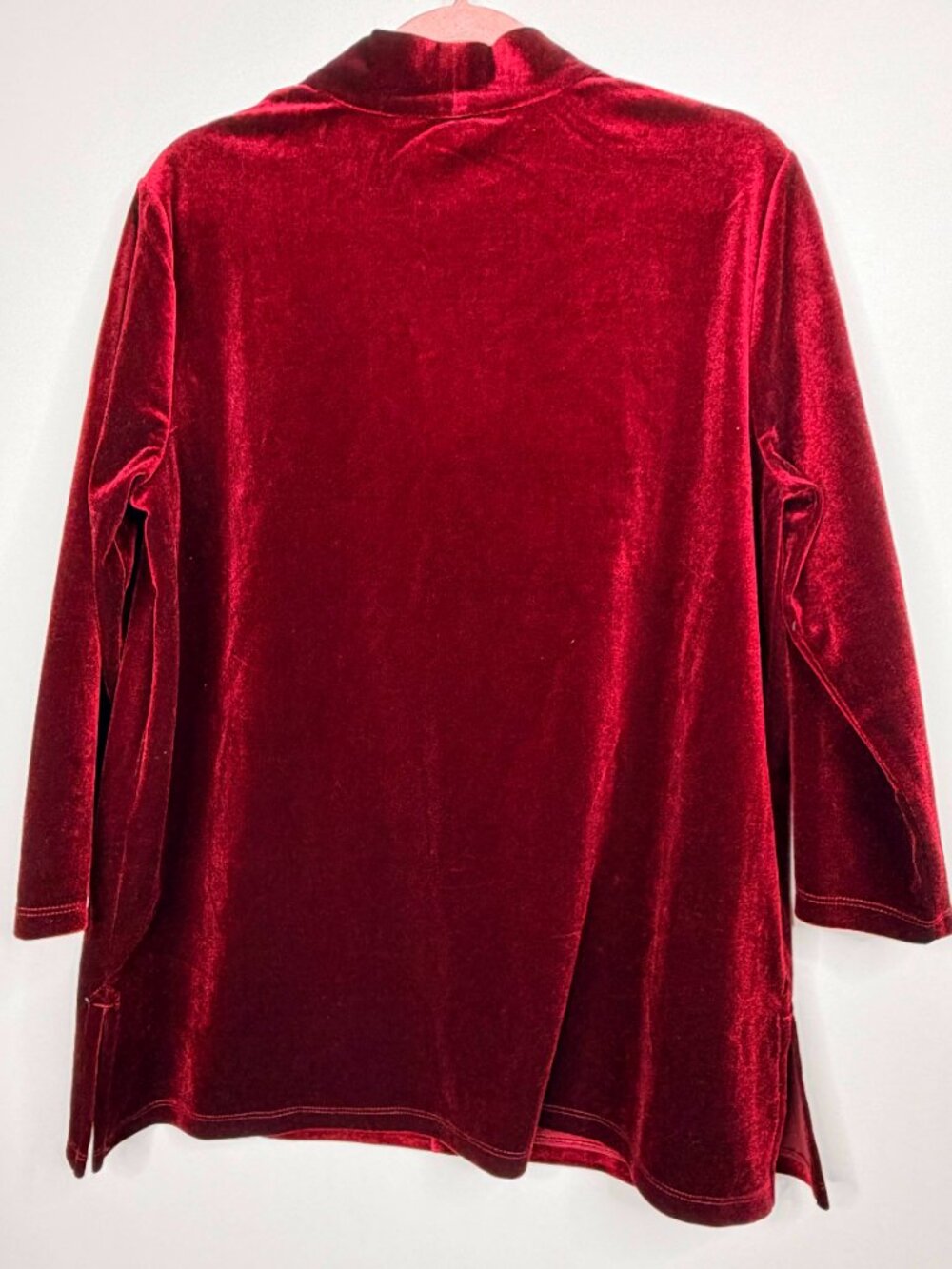 2/$30 Lands' End Velvet V-Neck Top 3/4 Sleeve Rich Burgundy Large #A4398 - Picture 5 of 10